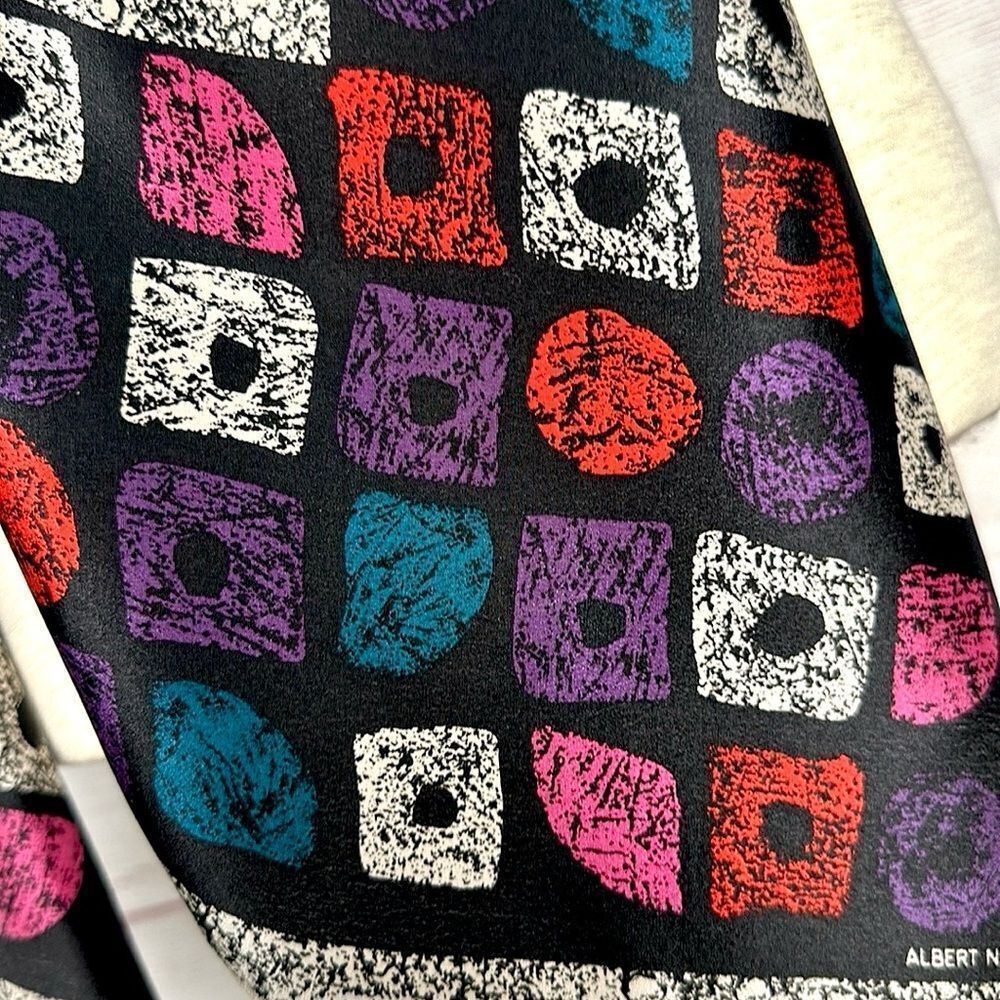 Albert Nipon Silk Square Scarf Abstract White Bla… - image 4